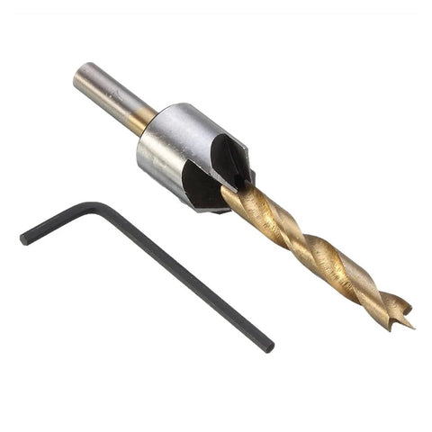Milling cutter bit set, 7 pieces, titanium-coated HSS countersink drill bits, 3-10 mm round shanks, hex key
