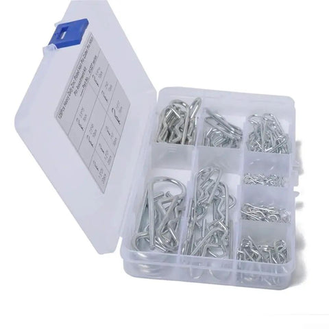 Heavy Duty Pro Grade R Type Cotter Pin Kit With Six Sizes In Galvanized Carbon Steel 100 Piece Set For Tractor And Automotive Repairs organized case