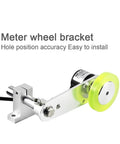 Measuring Wheel, Fixed Installation Bracket with metallic construction and green wheel, easy to install for precise measurements.