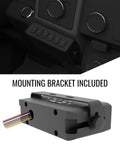 Universal Weatherproof Rocker Panel Switch Box with aluminum housing and labeled wires, mounting bracket shown, ideal for vehicles