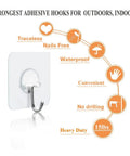 Adhesive Hooks Heavy Duty 15 Lbs Max Reusable Transparent Stick On Wall Hangers For Hanging Towels Robes Keys Bags In Bathroom Kitchen Outdoors 10 Pack No Nails Needed, featuring traits like waterproof, convenient, and traceless maintenance symbols