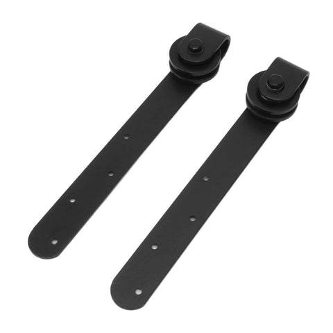 Rustic Barn Door Hardware Kit For Sliding Doors, Heavy Duty Carbon Steel Track Rail Set For Single Or Double Bypass Doors, Classic Wood Door Hardware With Smooth And Quiet Operation For Modern Homes And Farmhouse Style, showing two black steel rollers.