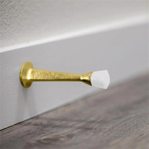 3-Inch Stainless Steel Door Stops With White Rubber Cushion, Polished Brass Finish, Wall Mount, Built Tough Cast Construction