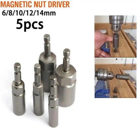 Get This Heavy Duty 5 Pc Hex Socket Adapter Kit With Magnetic Bits For Bolt Removal And Drill Work Made From Chrome Vanadium Steel That Stays Hard And Tough For Any Job You Might Face. 5-piece 6-14mm magnetic nut driver set