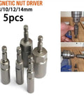 Tough 5 Piece Hex Socket Kit With Magnetic Bits For Pneumatic Screwdrivers To Grab Bolts And Nuts Made Of Hardened Chrome Vanadium Steel For Heavy Duty Jobs And Impact Driving Tasks, 5pcs 6-14mm