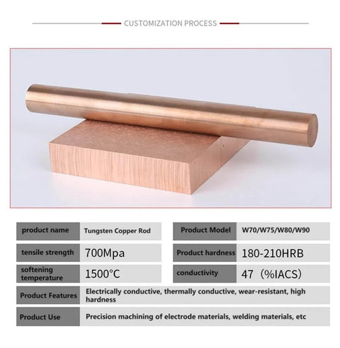 Heavy Duty Tungsten Copper Rod Electrode W75 Cu25 Alloy 30mm Diameter 200mm Length High Conductivity Dope Welding Electrode