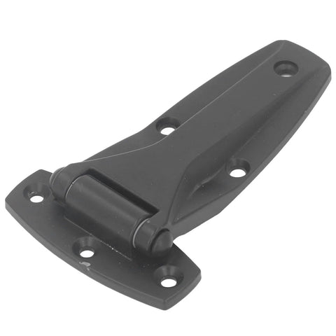 Soft Close T Hinge Zinc Alloy T Strap Hinge For Toolbox And Car Door Repair, black zinc alloy, flat view