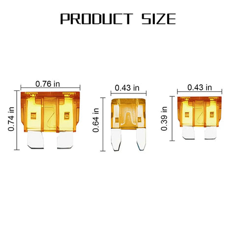 Road Ready Badass 306 Piece Auto Car Truck Backup Fuse Assortment Kit Featuring Standard Mini fuses showing size dimensions.