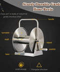 Heavy Duty Wheeled Garden Hose Reel Cart With Stainless Steel Build And Easy Roll Wheels For Yard Hose Storage, detailed view.