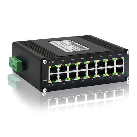16 Port Gigabit Ethernet Switch For Industrial Use Unmanaged DIN Rail Mount with aluminum IP40 housing and RJ45 ports