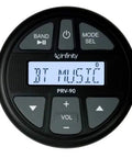 Front view of the gauge style car stereo with AM FM radio Bluetooth and USB playback beige dashboard unit in round casing.
