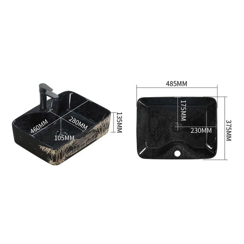 Bathroom Sink Retro Countertop Basin Household Ceramic Wash Basin Bathroom Wash Basin Personalized Hand-Carved Pattern Sink Bathroom Sink Vessel, dimensions displayed.