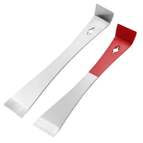 Two Pack Stainless Steel Pry Bars Set With Flat Mini Crowbar Narrow Trim Tool Scraper Edge Nail Puller And Angled Pry Edge