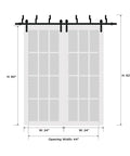 Diagram of Double Sliding Bypass Doors With Frosted Opaque Glass In White Silk Finish, Heavy Duty Steel Rail Kit, 84 By 96 Inches, 2 Panels