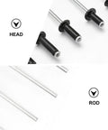 Close-up of black aluminum blind rivets showing heads and rods, part of 120 Piece Black Aluminum Blind Rivet Kit With M2.4 M3.2 M4 Sizes.