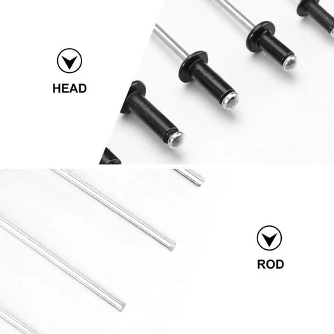 DIY Friendly Blind Rivets And Standard Head Size Assortment Kit 120 Pcs Aluminum Black M2.4 M3.2 M4 With Burr Free Pull Rod
