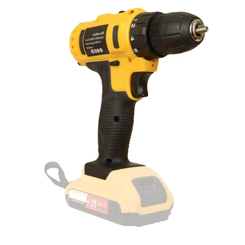 Heavy Duty Cordless Power Drill Packed With Badass High Torque Motor And Snappy Quick Release Chuck For No Sweat Home Woodworking and Knockout DIY Builds Built Like A Tank For Weekend Warriors On The Go, yellow and black cordless drill with battery.