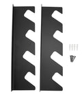Top Shelf Heavy Iron Shovel And Rake Holder Wall Mounted Shed Tool Rack Rust Proof Open Design showing two black iron holders and screws.