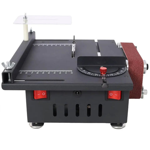 Aynuma Mini Table Saw And Belt Sander Combo 2 In 1 Electric Portable Bench Cutting Machine with adjustable angle and speed.