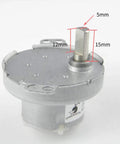 12V DC Geared Motor JS-50 15 RPM D Shaft CW CCW With Metal Outer Reduction Gearbox, showing top view and shaft dimensions