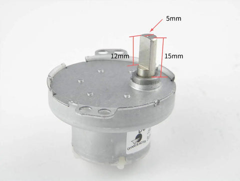 12V DC Geared Motor JS-50 15 RPM D Shaft CW CCW With Metal Outer Reduction Gearbox, showing top view and shaft dimensions