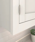 Slick Satin Nickel Decorative Ball Tip Cabinet Hinge For 3 4 Inch Doors Partial Wrap Overlay on a white cabinet door.