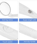 Bright LED Dental Mirror For At Home Checkup With Anti Fog Shield, Mouth Inspection Tool, Battery Powered With 3 LR44 Cells, Ultra Clear View For Teeth And Gums, Ideal For Daily Oral Health Care. Anti-fog mirror with LED, touch switch, and anti-slip handle