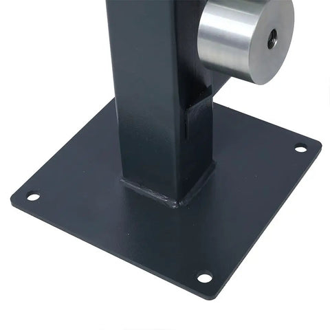 Base and side view of Heavy Duty Floor Metal Bender With 7 Dies, 44 Inch Telescoping Handle, 1 To 3 Inch Bending Capacity.