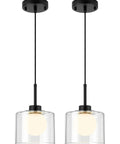 Karjearl Glass Pendant Lights Kitchen Island, 2 Pack Black Hanging Lighting with layered glass shades and frosted globes.