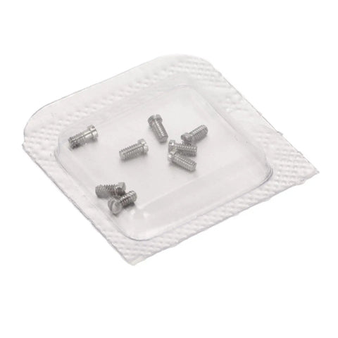 Straight Up Stainless Steel Micro Watch Repair Screws Eight Piece Kit Made For Ballon Bleu Back Covers in clear storage packaging.
