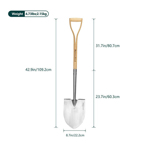 Heavy Duty 43 Inch Round Shovel With Wooden D Handle And Stainless Steel Blade Built Tough For Digging Transplanting Planting Shrubs Snow Shoveling And Outdoor Yard Work