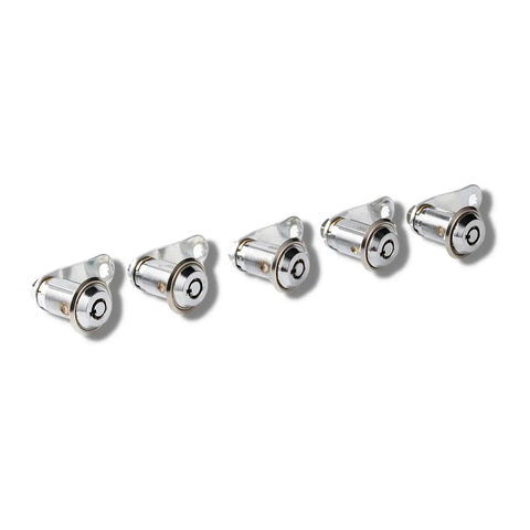 Heavy Duty Tubular Cam Locks Keyed Alike Cylinder Hardware No Sweat Installation Rock Solid Quick Turn Barrel Locks 5 Pack in chrome zinc alloy.