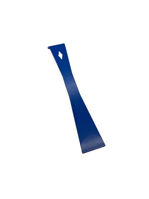 Blue pry bar from two size scrape and pry bar set made from hardened tempered steel with chisel ground edges for scraping and prying.