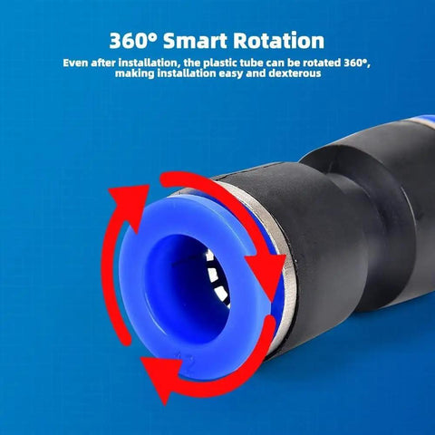 Solid Set Of 80 Pneumatic Straight Push To Connect Fittings Assortment Kit Featuring Quick Connect Air Hose Adapters In 4mm 6mm 8mm 10mm And 12mm Sizes Perfect For Fast Tool-Free Installations On Any Compressor Job, 360° rotating plastic push fitting