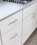 Ultra Minimal Solid Wire Cabinet Handles 25 Pack Satin Nickel Center To Center 3.78 Inches 96mm for kitchen drawers installed