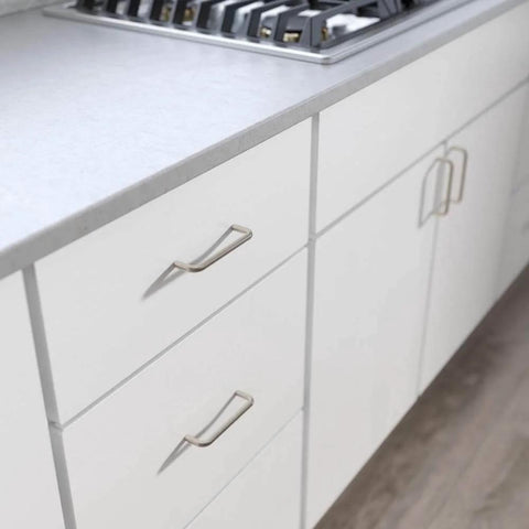 Ultra Minimal Solid Wire Cabinet Handles 25 Pack Satin Nickel Center To Center 3.78 Inches 96mm for kitchen drawers installed