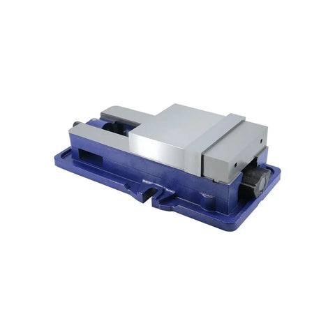 6 Inch Hardened Steel Milling Machine Bench Vise With Lock Down Clamps viewed from side showing sturdy build and locking features.