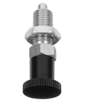 Heavy Duty Stainless Steel Spring Loaded Plunger Knob With Reset Indexing Mechanism For Industrial Machinery, shown from the side.