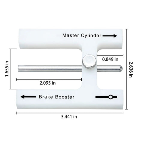 Brake booster adjustment tool with magnet design; white T-bar with metal rod and adjustable pins