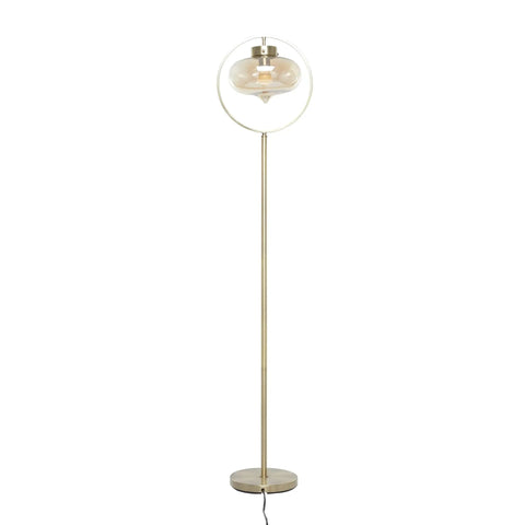Gold Metal Floor Lamp With Hanging Glass Shade For Living Room, Tall 65 Inch Standing Lamp, Contemporary Modern Design