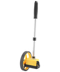 Measuring Wheel with Foldable Telescopic Handle, 0-9999.9m Range, collapsible design, yellow and black, suitable for surveying.