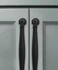 10 Pack 4 Inch Hole Center Matte Black Heavy Duty Solid Cabinet Pulls For Dressers Bathrooms Kitchens And Cabinets Durable Zinc Alloy Hardware With Premium Matte Finish installed on light-colored cabinets