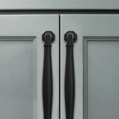 10 Pack 4 Inch Hole Center Matte Black Heavy Duty Solid Cabinet Pulls For Dressers Bathrooms Kitchens And Cabinets Durable Zinc Alloy Hardware With Premium Matte Finish installed on light-colored cabinets