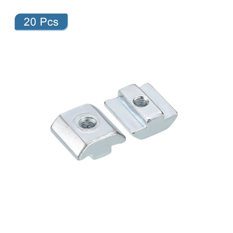 20 Pack M5 Hammer Head T Nuts Nickel Plated Carbon Steel For 4040 Aluminum Extrusion Sliding T Slot Bolts, two shown close-up