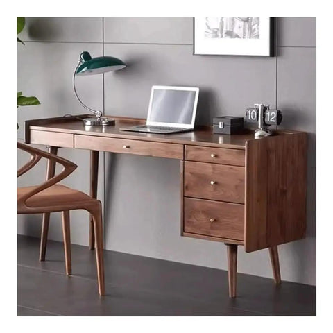 Ergonomic Adjustable Standing Desk Featuring Rich Walnut Desktop Four Deep Storage Drawers Integrated Monitor Stand for work setup