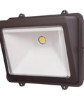 High Output 5,500 Lumen LED Flood Light for Outdoor Use with weatherproof bronze housing, 5000K, wall-mounted angle view