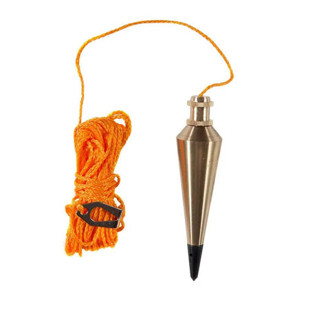PB008B 8 Ounce Brass Plumb Bob With String Pro Grade Durable Brass Construction Lacquered Finish Removable Head For Easy String Attachment Replaceable Hardened Steel Tip Ties To Any Line For Quick Precise Leveling On DIY Jobs