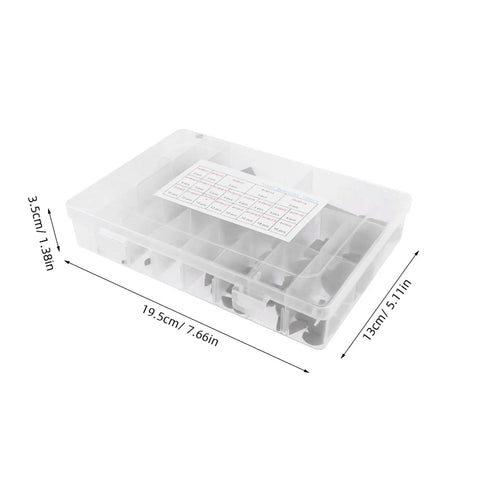 Carbon Steel Woodruff Key Set With Half Precision Keyway Kit in clear plastic storage box with dimensions labeled