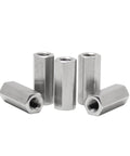 M10x1.25 Fine Thread Hex Rod Extend Coupling Nut 304 Stainless Steel Lead Screw Connect Nut 5 Pack, Lengths 25mm 30mm or 35mm