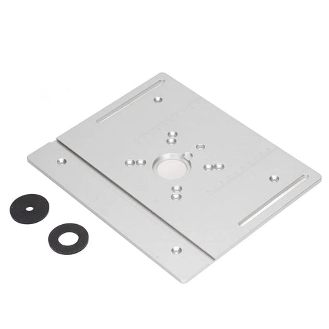 Knockout Metal Router Table Kit With Crank Lift Adjust, smooth aluminum insert plate with mounting holes and washers.